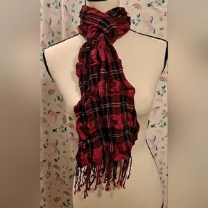 EUC Topaz Black & Red Plaid Stretchy Casual Everyday Preppy Winter Scarf Wrap